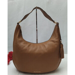 Michael Kors Lydia Brown Pebbled Leather Tassel Zipper Hobo Shoulder Bag